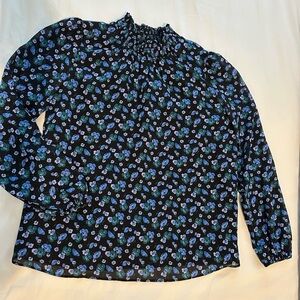 J. Crew Black and Blue Floral Blouse